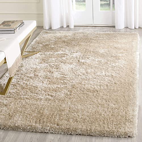 Image of Hand Woven Plain Shagg Collection with 2 Inch Pile Height Carpet for Living Room Size 5x5 Feet Round Coular Cream