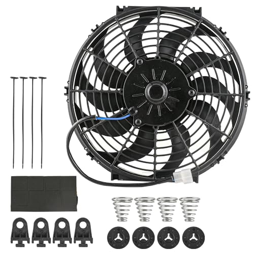 DURSP 12'' Cooling Fan 12V 80W Push Pull Electric Radiator Fan with Mount Kit, 12 Inch Slim Fan with Thermostat Wiring Switch Relay, Universal for Cars, Trucks, SUV, Off-Road Vehicle Cooling Systems