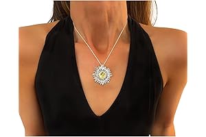 Sterling Sunburst Includes Diamond Cut, Silver Sun Necklace with Yellow Bismuth Crystal, Sterling Silver Chain