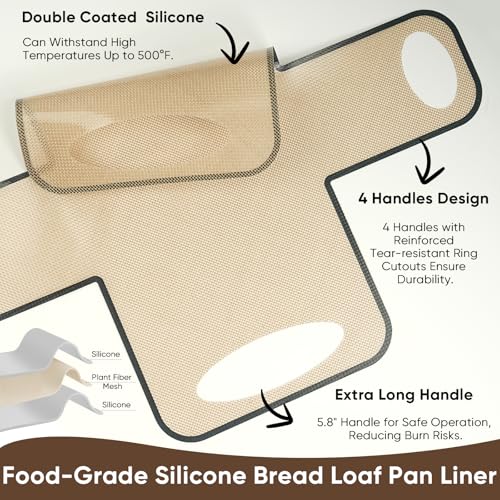 DonDofla Silicone Bread Loaf Pan, Easy Clean & Non-Stick Reusable Silicone Bread Sling, Loaf Pan Lifters for Baking Bread Best Fits 9x5" Dough Transfer Tool with 4 Handles Homemade Baking Mat - 2 PCS by DonDofla - Image 4