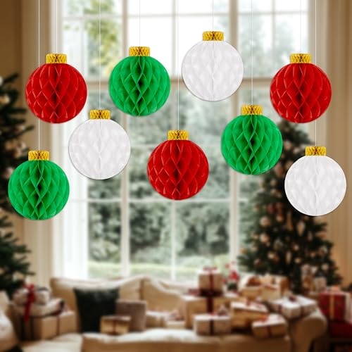 Christmas Party Decorations Honeycomb Balls, 9PCS Large Paper Hanging Ornaments Indoor for Table Centerpieces, Xmas Holiday Classroom Supplies
