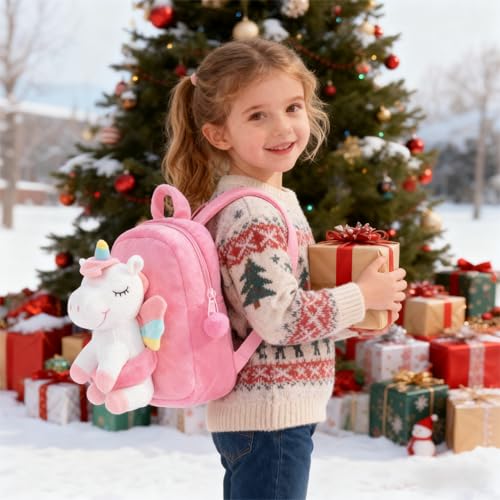 Image of Gloveleya Unicorn Kids Backpack - Soft Plush Toddler Backpack for Girls, Cute Back-to-School Gift, Preschool Bag for Snacks, Toys & Books, Travel & Everyday Use, 9 Inches