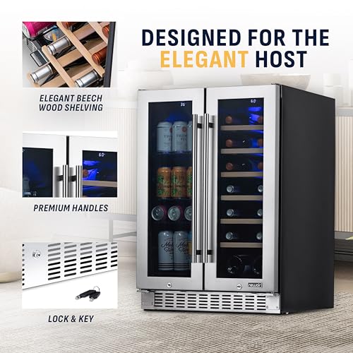 Image of NewAir 24 inch Dual Zone Beverage Refrigerator & Wine Cooler for 18 Bottles & 60 Cans | Freestanding or Built-In Under Counter Mini Fridge for Beer, Wine and Soda | Stainless Steel