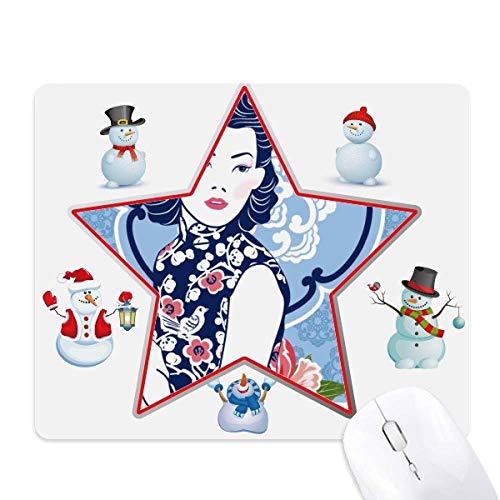 Tapis de souris antidérapant style chinois fleur bleue pour éviter les douleurs au poignet
