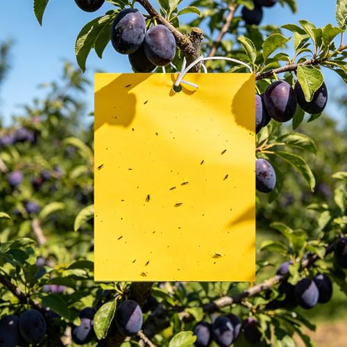 PDKKFF 60 Piège Cerisier, Anti Moucherons Collant Double Face en PP, Jaune Sticky Papiers, Pièges à Insecte pour Pucerons, Mouches Blanches, Nématodes, Mineur avec Liens Torsadés, 20x15cm