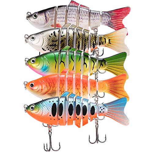 Lixada 5Pcs Fishing Lure Set with Storage Box Multi Jointed Segment Swimbait Lifelike