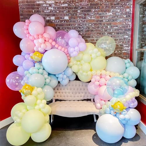 Image of Pastel Balloons 12 Inch Rainbow Maca Pink Blue Purple Green Yellow Balloon