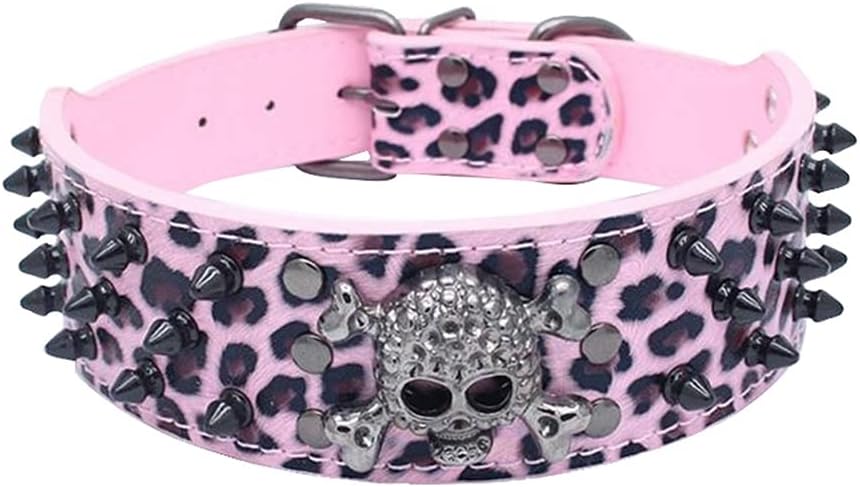 Serijoars Spiked Studded Dog Collar, PU Leather Dog Collar, Adjustable Pet Collars for Medium or Large Breed Pet (L, Gold Brown2)