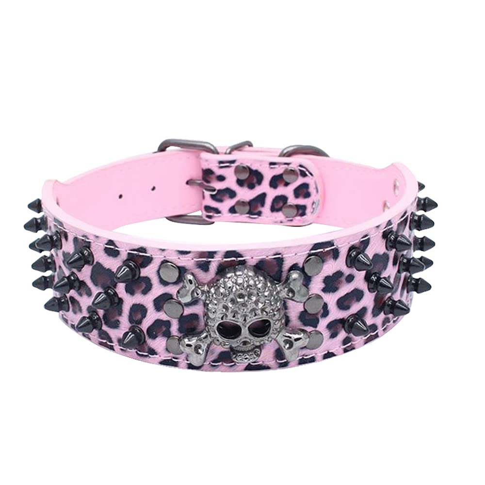 Serijoars Spiked Studded Dog Collar, PU Leather Dog Collar, Adjustable Pet Collars for Medium or Large Breed Pet (L, Leopard2)