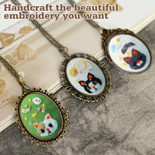 Image of ZOCONE New 4 Packs Embroidery Necklace Kits, Embroidery Pendant Kit Mini Cross Stitch Kit with Hoop, Necklace, Pendant, Stamped Pattern Cloth, Instructions, etc., Embroidery Kits for Adults