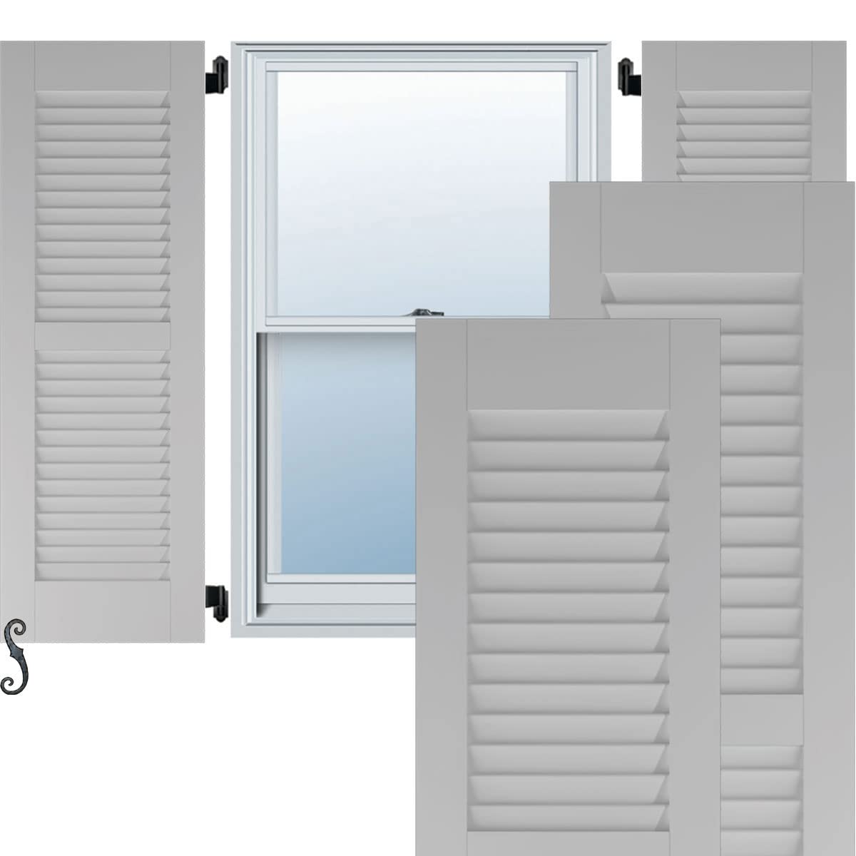 Ekena Millwork RW101LV15X79PRH Two Equal Louver Exterior Wood Shutters, 15 x 79, Primed