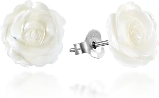 White Mother of Pearl Stud Earrings | 925 Sterling Silver | Elegant Carved Floral Earrings | Classic Pearl Jewelry for Women | Lightweight & Timeless