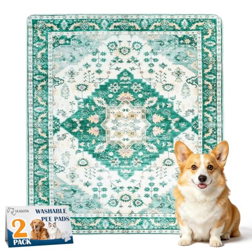 Washable Pee Pads for Dogs, 2 Pack Reusable Puppy Training Pads 36"x36" Super Absorbent Waterproof Dog Training Pads, Non-Slip Potty Pads, Whelping Pads Litter Mat Green Medallion