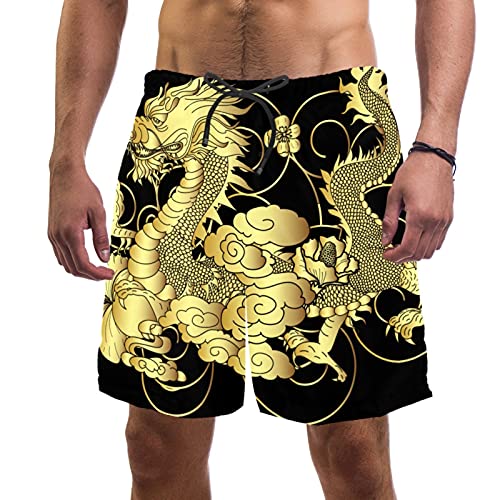 Short de bain traditionnel chinois doré avec 2 poches de luxe