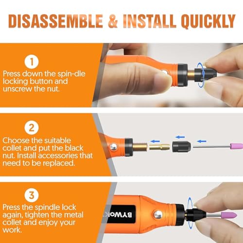 Image of POPULO 55pcs Mini Drill Machine with 5 Speeds - 2000 MAh Battery, Front LED Lights, Full Kit for Home Use, Drilling, Carving, Engraving, Sanding & Polishing (Orange)