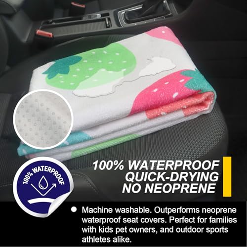 Image of Back Seat Cover for Car Trucks Van SUV Jeep,Waterproof Rear Bench Towel Seat Covers for Dogs and Kids,Automotive Backseat Protector (Strawberry)