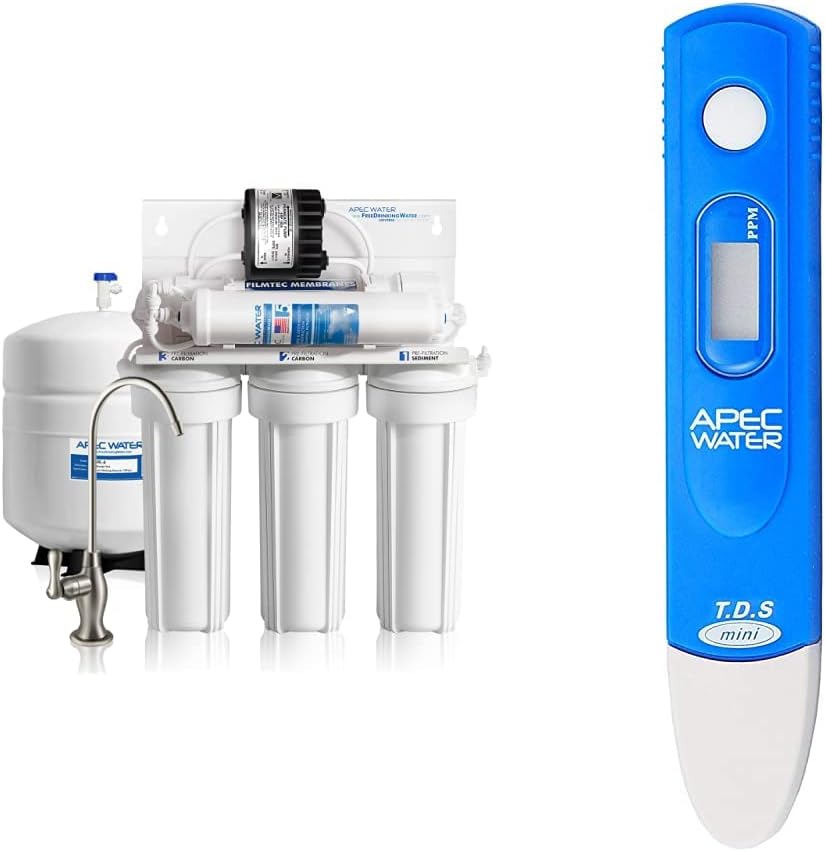 APEC Top Tier Supreme Boosted Performance with Permeate Pump Ultra Safe Reverse Osmosis Drinking Water Filter System & TDSMETER Water Quality TDS Meter Tester, 1 ppm Resolution