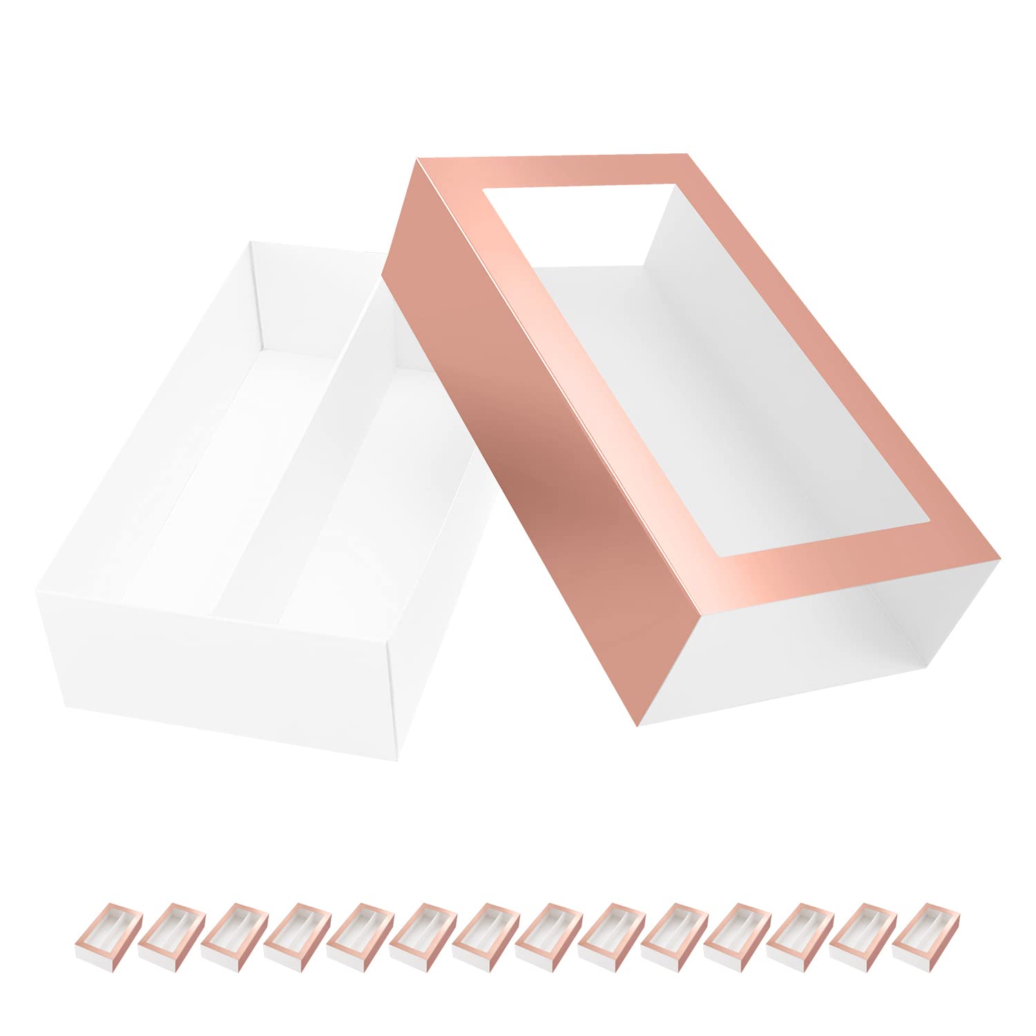 15 Macaron Boxes, Macaron Gift Box for 12 (Interior Measurement 7.3×4.2 ×1.9 Inches), Macaron Packaging Boxes with Clear Window Rose Gold without Macarons inside