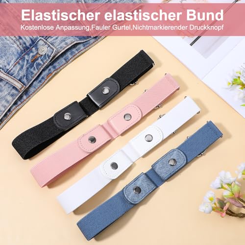 HJZHII 4 Stück Gürtel Ohne Schnalle, Justierbar Schnallenfreier Gürtel Unsichtbarer Stretchgürtel Kindergürtel Verstellbare Stretchgürtel für Jeans Hosen Schuluniform (4 Farben)