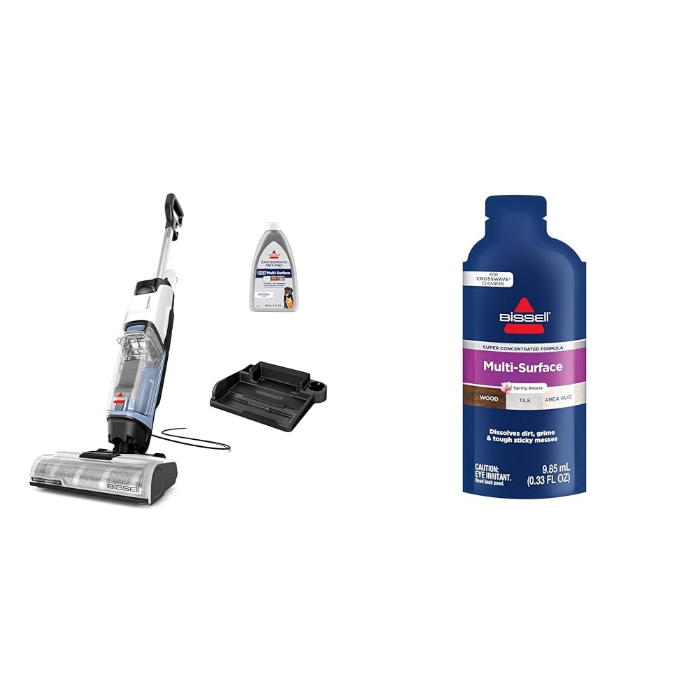 BISSELL CrossWave Edge, Multi-Surface Hard Floor Cleaner Wet Dry Vacuum with Zero-Gap Edge Technology, 4111A + Bissell Multi Surface Super Concentrate, 14 0.33 Oz packets included, 4144