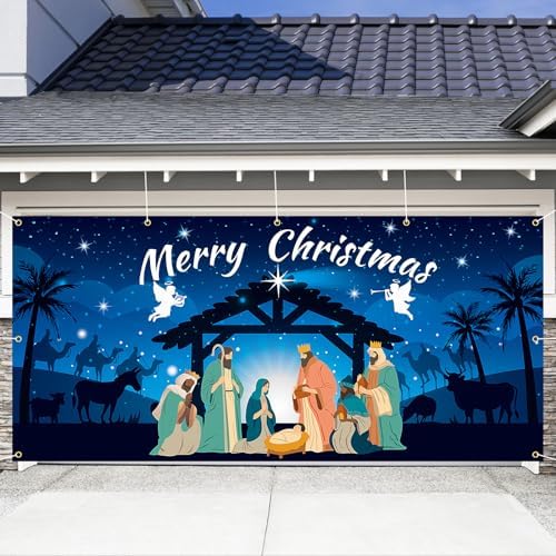5PCS Holy Nativity Christmas Decorations Outdoor Manger Scene Religious Hanging Banner