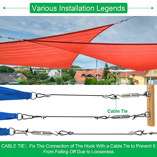 Sun Shade Sail Hardware Kit With 4Pcs 10Ft Length Extension Nylon Wire Rope,Shade Sails Installation Kits For Triangle Rectangle Shade Canopy,Shades Awning Kit Is 304 Stainless Steel,Garden Outdoors #TOP3