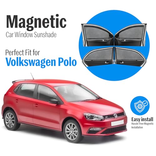 Image of Autofact Magnetic Car Sunshades Compatible with Volkswagen Polo (Set of 4) - Easy Installation, UV Protection, Keeps Car Cool (Front 2 with Zippers for Easy Access, Rear 2 Without Zippers)