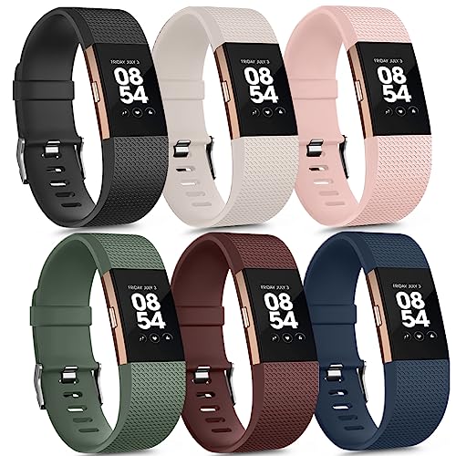 Vancle 6 unidades para pulsera Fitbit Charge 2 para mujer y hombre, correa de repuesto suave de silicona para Fitbit Charge 2, S