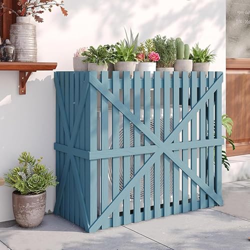 Sichtschutzzaun aus Massivholz, für den Außenbereich, dekoratives Gehäuse mit Kreuzstreben-Design, Mülleimer, Blau (105 x 50 x 95 cm)