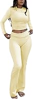 ZFLM Women's 2 Piece Workout Set: Long Sleeve Top & High Waist Fold-Over Flare Leggings Tracksuit Streetwear