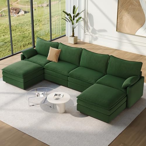 Image of Vesgantti 142 inch Large Cloud Sectional Couch, U-Shaped Deep Seat Sofa, Green