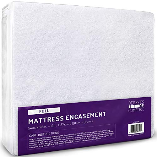 Full Size Mattress Encasement Bed Bug Proof, Cover 13-15" Deep Bed, Zippered Dust Mite Proof, Hypoallergenic Six-Sided, 3M Scotchgard #TOP7