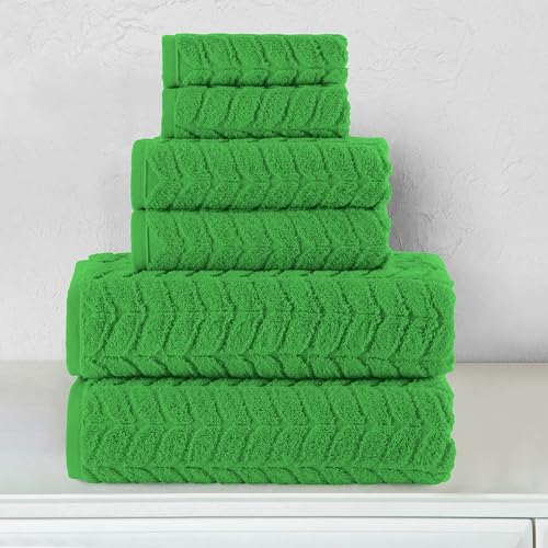 Image of Elegant Comfort Luxury 6-Piece 100% Turkish Cotton Jacquard Braided Textured Premium Hotel Quality Towel Set- Soft and Absorbent, Includes 2 Bath Towels, 2 Hand Towels and 2 Washcloths, Emerald Green