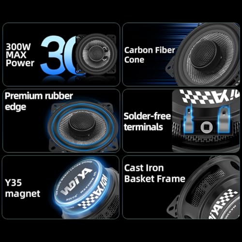 Image of Upgrade 4-Inch Car Coaxial Speakers - 2-Way Full Range Stereo, 300W Peak Power, Carbon Fiber Cone, 4 Ohm, High Fidelity Audio for Surround Sound - Professional High-End Auto Audio System