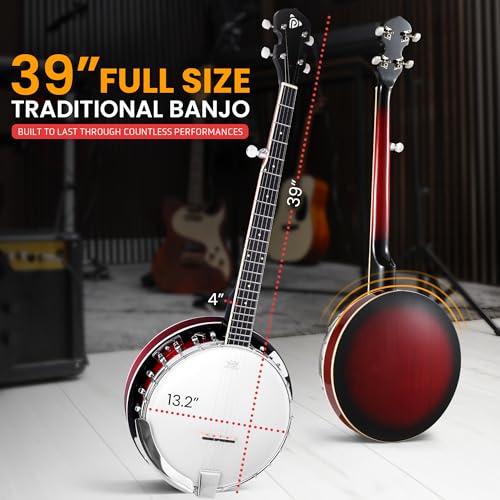 image for Pyle 5 String Resonator Banjo - Full Size 24 Bracket, Geared 5th Tuner
