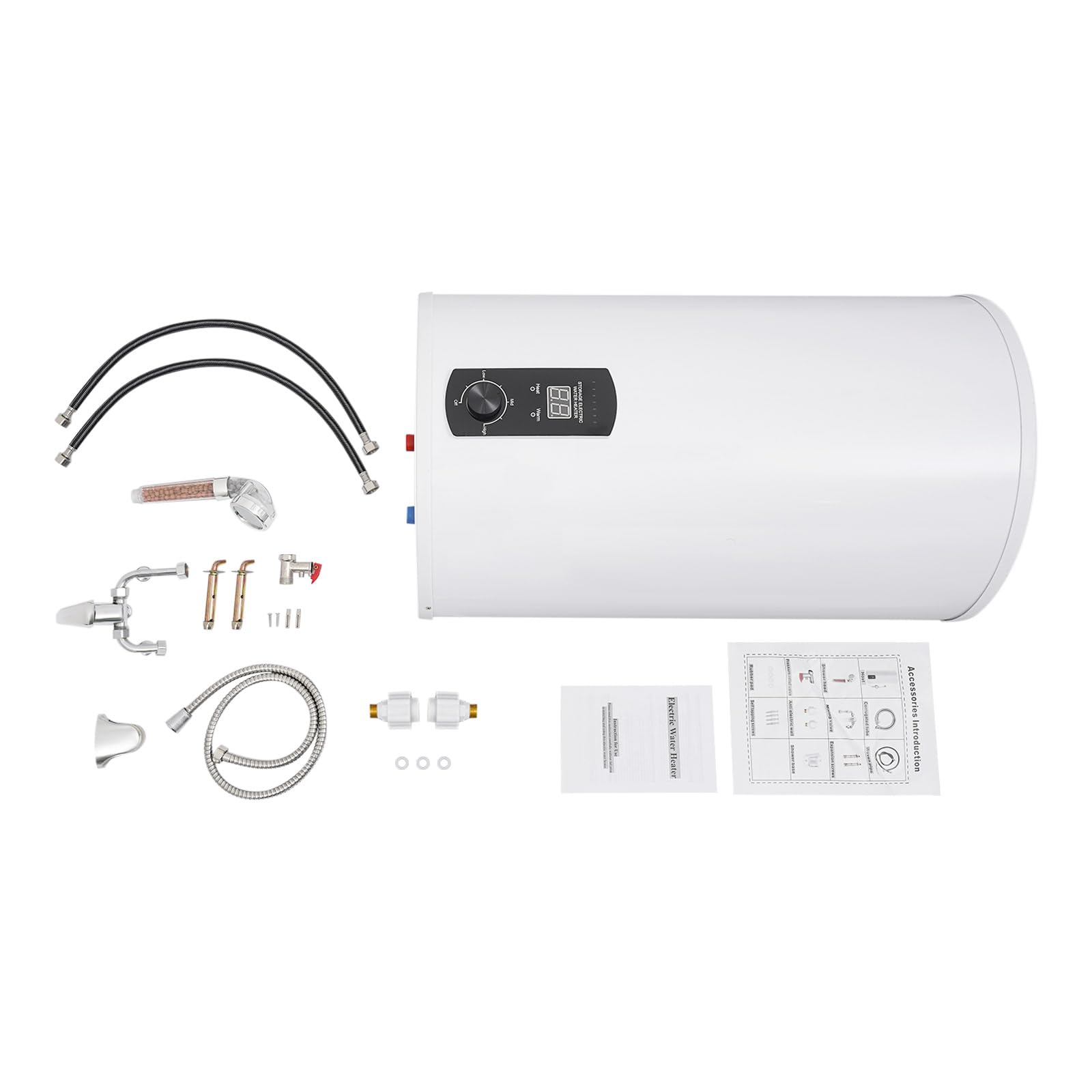 Scaldabagno elettrico da 220 V, 2000 W, 70 l, con pratica doccia, indicatore di temperatura e protezione contro le perdite, scaldabagno elettrico (bianco)