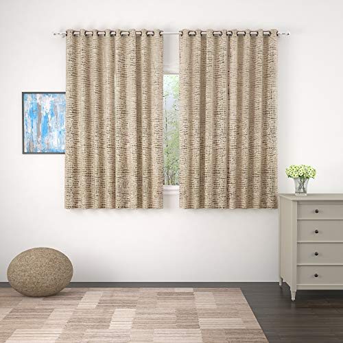 Image of Story@Home Bloom Collection Jacquard Checks Pattern Ring top Eyelet 4 Piece Window Curtain - 5 Feet, Copper Brown