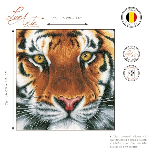 Image of Vervaco 14 Count LanArte Tiger On Aida Counted Cross Stitch Kit, 13.75 inch x 13.5 inch