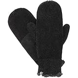 Isotoner Women's Chenille Mittens with Boomerang Palm Patch and Micro Luxe Lining, Black, One Size