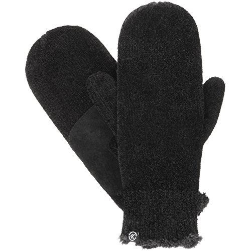 Isotoner Women's Chenille Mittens with Boomerang Palm Patch and Microluxe Lining, Black, One Size