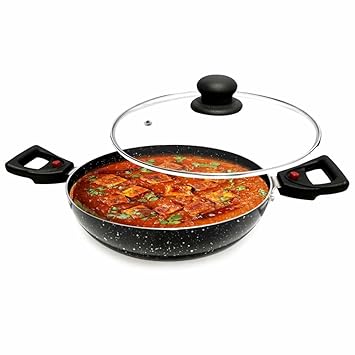 ARAMEX Non Stick Deep Kadai 24cm / Thickness 2.6mm Induction Base [2 Layers Non Stick Coating, 1 Year Warranty, PFOA Free, Detachable Handle ] (Black)