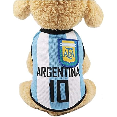 Anytec XS-6XL Small Medium Large Dog Clothes Soccer Mesh Breathable T-Shirt Dogs Costume National Soccer Football Fans for Pet Dogs Cats (Argentina, 5XL) Cover