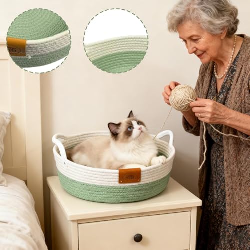 Panier tressé pour chat d'intérieur lavable anti-odeur