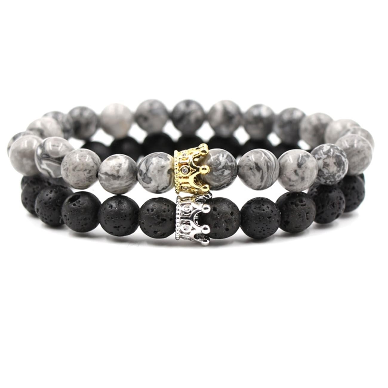 Epinki Naturstein Armbänder Krone mit Zirkonia für Damen & Herren, 8mm Echten Natursteinen Perlenarmband Herren mit Edelsteinen, Tolle Geschenkidee Handgemacht, 19CM