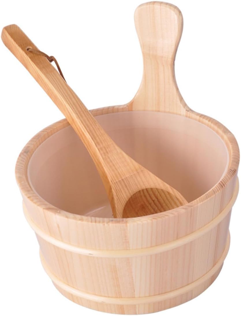 YARNOW Practical Sauna Bucket Spoon Kit Wooden Sauna Room Supplies Bathing Tool
