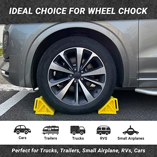 HOXWELL Wheel Chocks Premium, Heavy Duty Camper Vehicle Wedge Design with Black Rubber Bottom Chocks for Travel Trailers, Truck, Car, RV Yellow 4 Pcs by HOXWELL - Image 4
