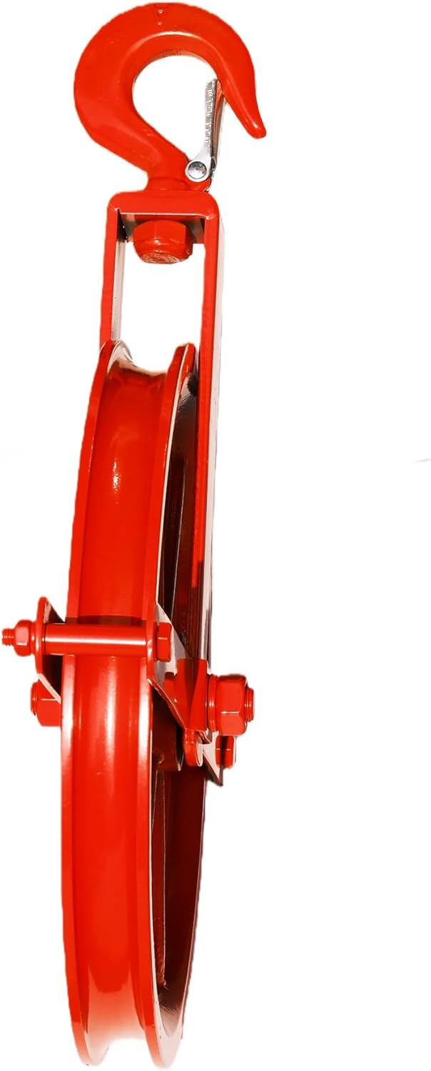 Industrial Grade Heavy-Duty Fixed Pulley Block, Orange Lifting Sheave with Safety Hook for Rigging, Construction, and Warehouse Material Handling Applications - Image 5