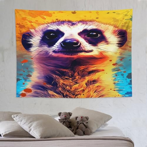 Tenture murale suricate 3D grand format 150x200cm en tissu lavable