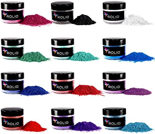 Rolio Mica Powder Pearlescent Color Pigment - Art Set for Resin Epoxy - for Soap Making, Nail Polish Set, Lip Gloss Set, Eye Shadow, Bath Bomb, Slime & Candle Jars - 10g, 12 Jars - Northern Lights