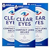 Clear Eyes Contact Lens Relief Eye Drops, Moisturizing Eye Drops to Rewet Lenses and Relieve Dryness, Eases Dry and Irritated Eyes, 0.5 fl oz, Pack of 3